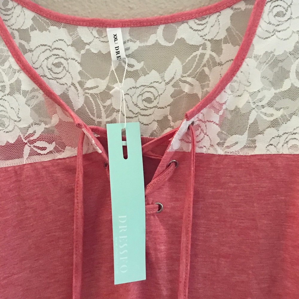 NWT Dressfo Pink & White Lace Top (Size XXL) - Picture 3 of 16